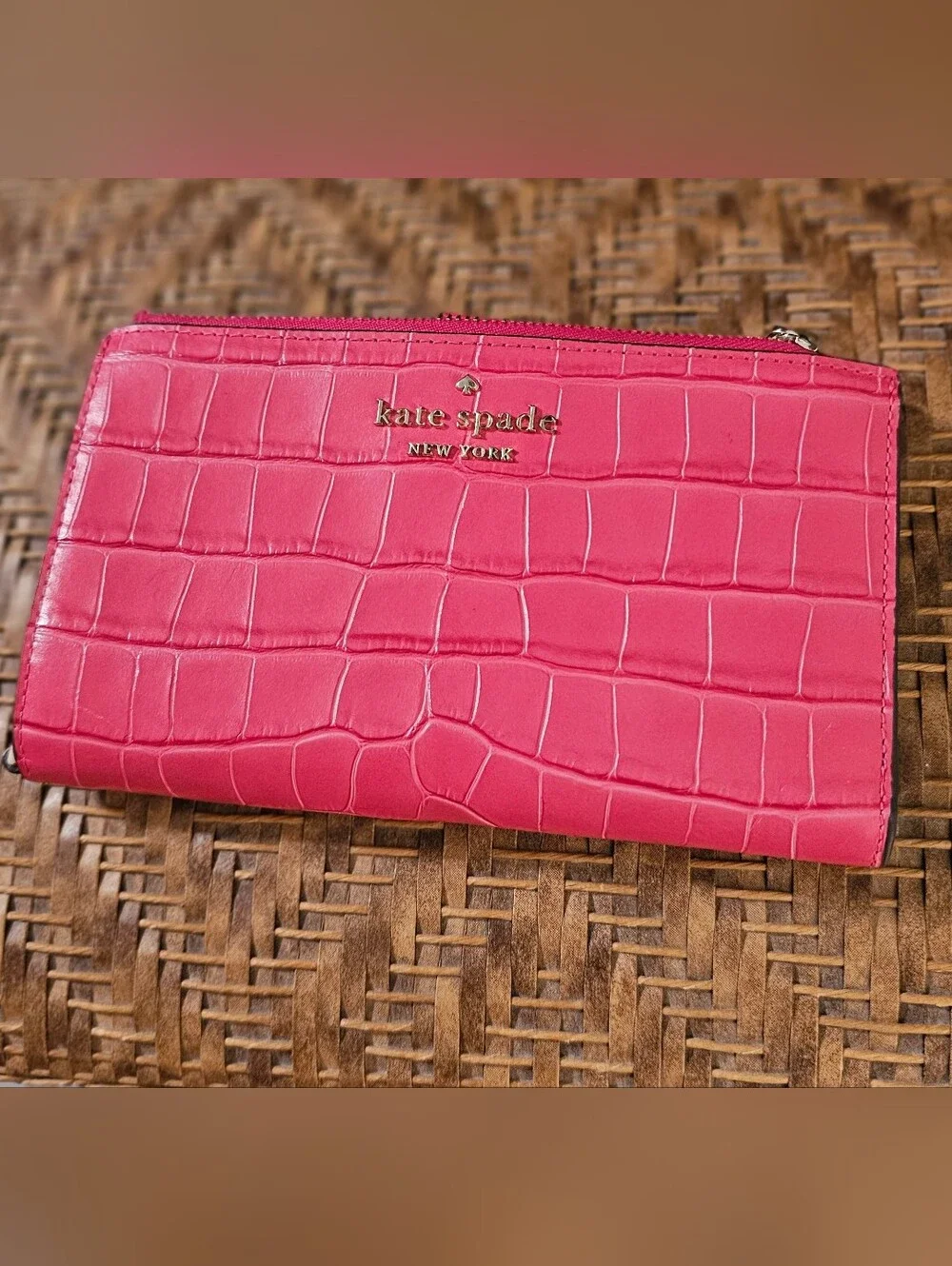 Kate Spade Croc Embossee Pink Leather Wallet EUC